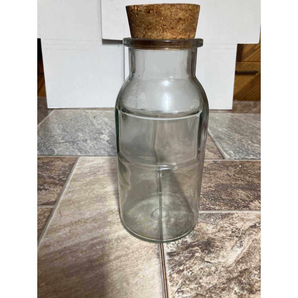 Wheaton NJ Vintage Clear Ribbed Glass Apothecary Jar with Cork Stopper 8.5in